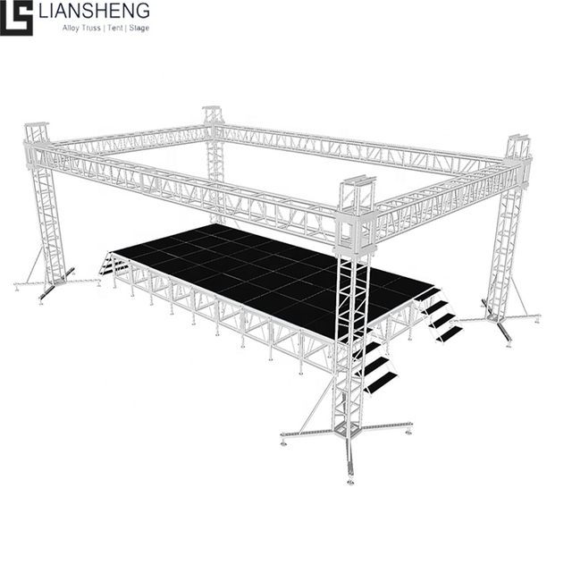 Marco de escenario de aluminio para concierto de podio al aire libre de gran venta con estantes de sistema de elevación de exhibición de armazón