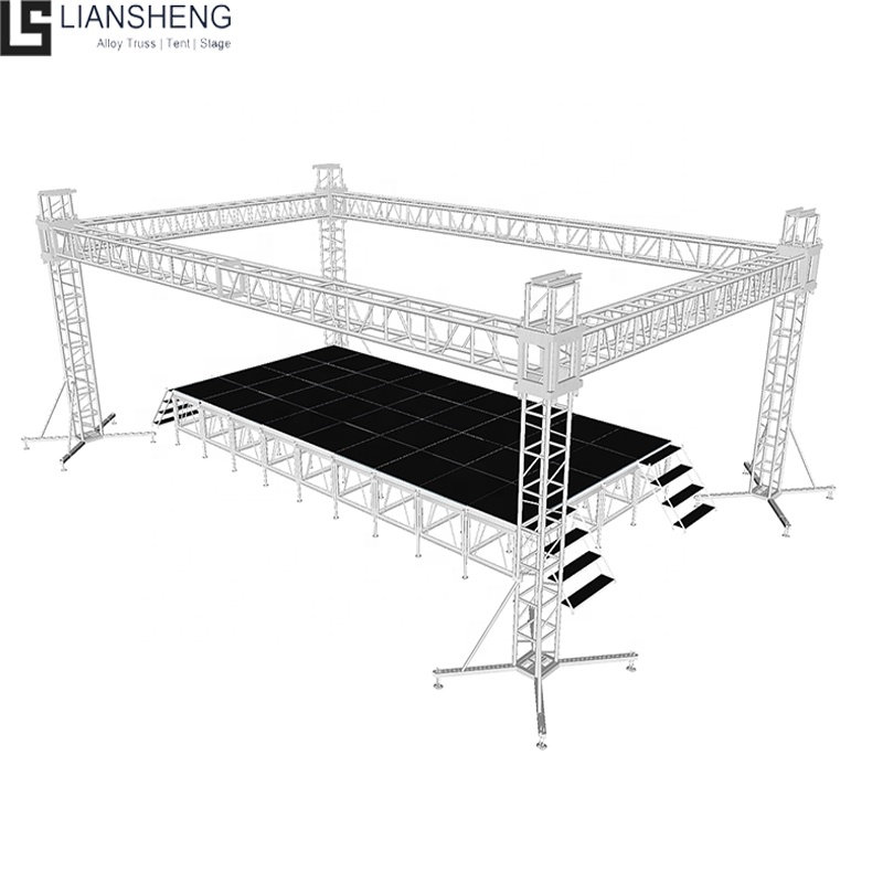 Marco de escenario de aluminio para concierto de podio al aire libre de gran venta con estantes de sistema de elevación de exhibición de armazón