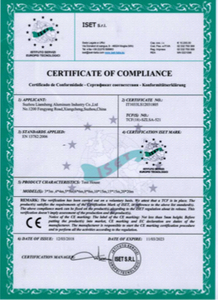 Certificado de aluminio Liansheng 2