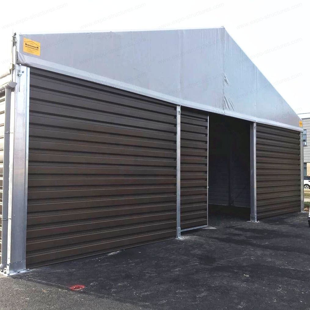 Tienda de almacenamiento de almacén Industrial grande, PVC a prueba de rayos UV, impermeable, sándwich ignífugo, hojas de acero duraderas, logotipo de tela para uso en exteriores