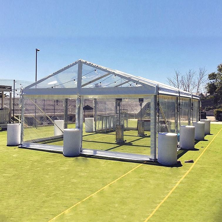 Carpa de fiesta de vidrio con marco de aluminio a prueba de viento, carpa de fiesta ignífuga, venta al por mayor, carpa resistente de pared lateral sólida para eventos blancos