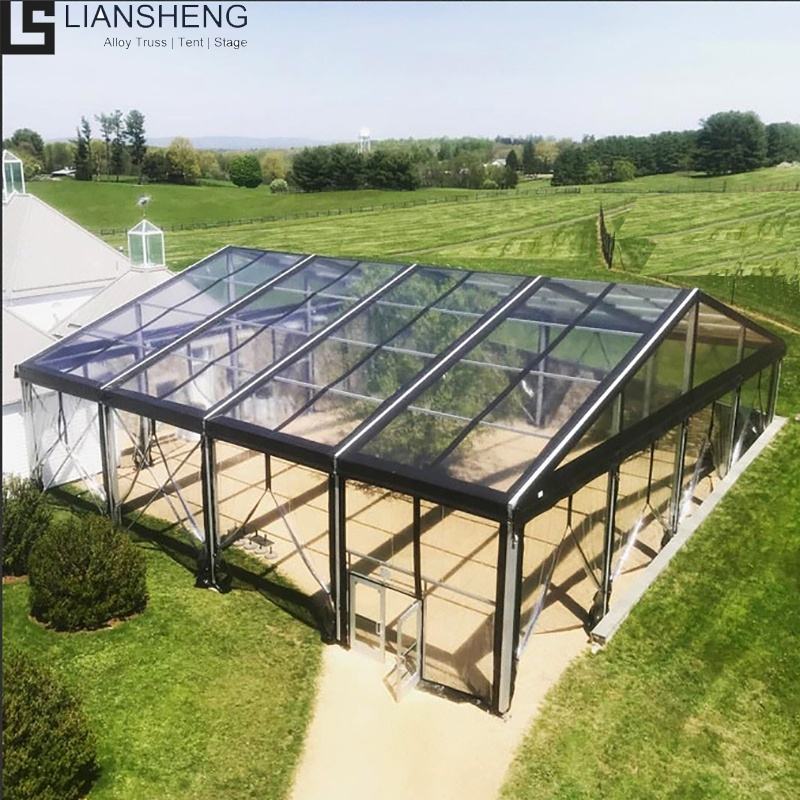 Carpa grande con marco negro de PVC transparente para bodas, fiesta de lujo, Color en espiga curva, marco de acero de aluminio opcional, carpa para eventos