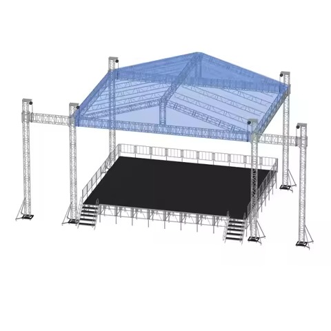 Plataforma de escenario móvil de aluminio para exteriores, escenario de concierto interior antideslizante, podio, armadura de techo triangular, exhibidores y escenario para eventos
