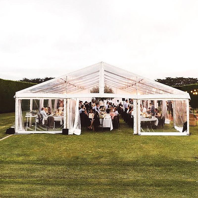 Carpa de aluminio de Pvc blanco transparente personalizada para eventos, tienda de bodas, carpa de marco negro de aluminio resistente grande para exteriores para bodas