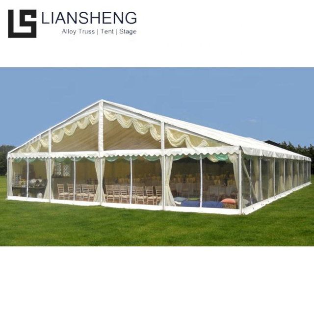 Carpa duradera con estructura en A y postes de aluminio con paredes laterales de vidrio de PVC para aplicaciones industriales y de eventos
