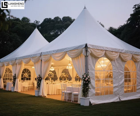 Tienda pagoda con aguja poligonal para bodas al aire libre, nuevo estilo, con marco de aleación de aluminio, tamaños más vendidos, personalización disponible