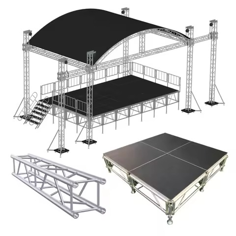 Plataforma de escenario móvil de aluminio para exteriores, escenario de concierto interior antideslizante, podio, armadura de techo triangular, exhibidores y escenario para eventos